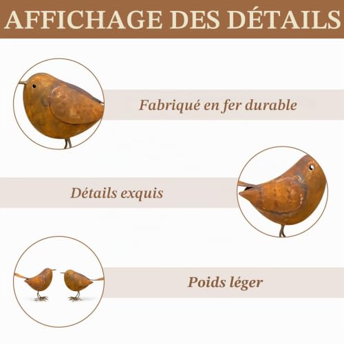 XIGINE Décoration Jardin,2 Pièces Oiseaux Décoratifs de Jardin en Métal Rouillé,Piquet de Jardins,Décoration de Jardins pour l'extérieur,pour Jardini,Terrasse,Balcon,Pot de Fleurs – vue 3