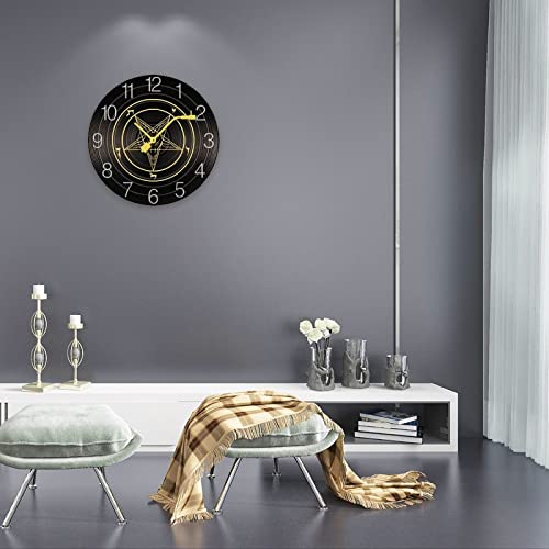 Inverted Pentacle Pewter Satanic Goat Round Wall Clock Silent Non Ticking Quartz Clocks Pvc Wood For Kids Living Room Bedroom Kitchen School Office Decor #TOP2