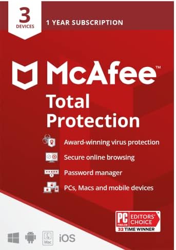 [Old Version] McAfee Total Protection 2022 | 3 Device | Antivirus Internet Security Software | VPN, Password Manager, Dark Web Monitoring | 1 Year Subscription | Key Card