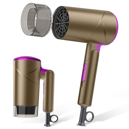 【2024革新モデル】ドライヤー 速乾 大風量 折り畳み式 2000万マイナスイオン 携帯ドライヤー 57℃恒温 3段階風量調整 超軽量 コンパクト 小型 静音 持ち運び便利 過熱保護 家庭用/ヘアサロン/旅行用 ノズル付き 速乾ドライヤー (Brown)