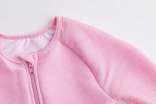 LIZENS Girls' Long Sleeve Swimwear Kids Bathing Suit with Silver Strip Beach one-Piece swimuit4