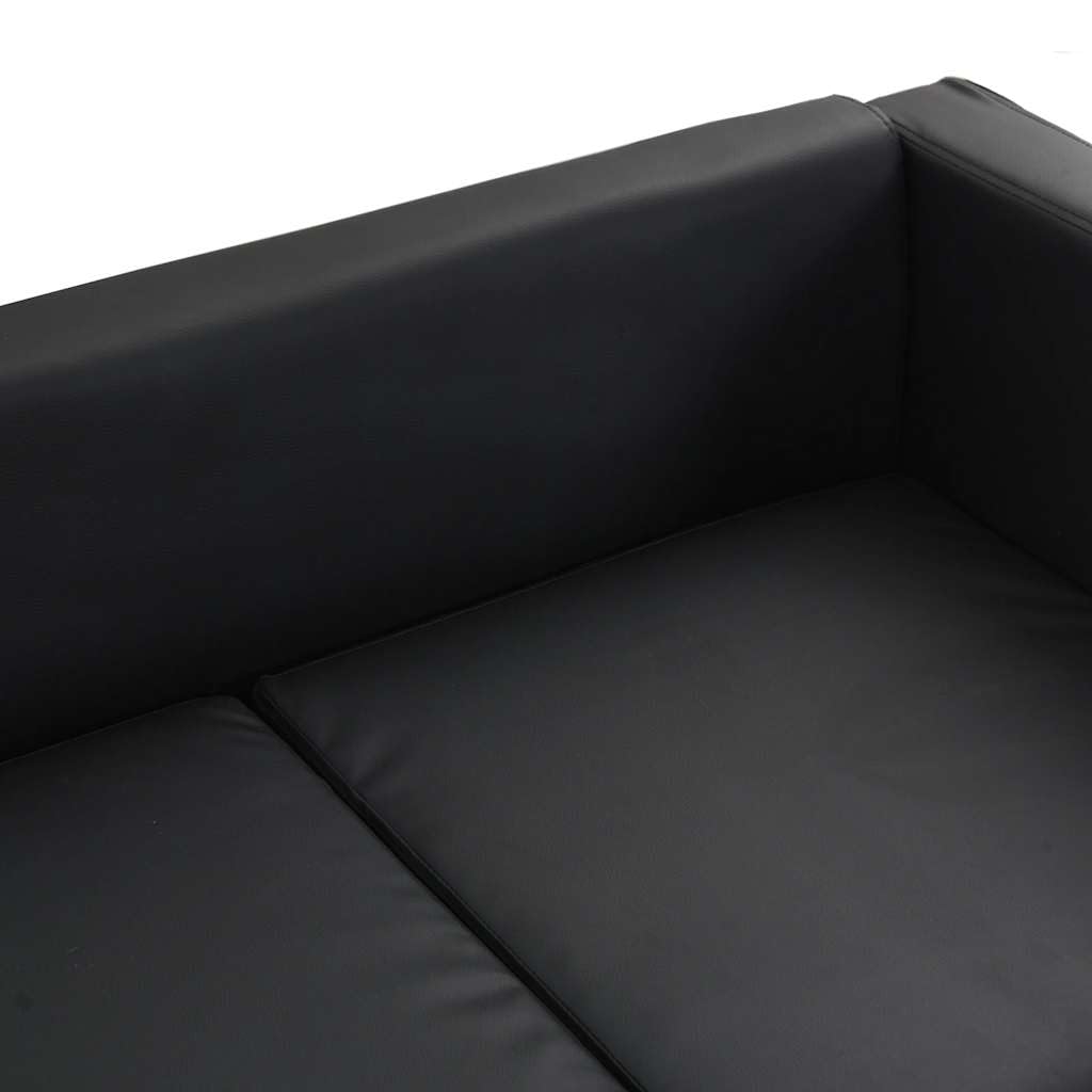 Sofa 3-osobowa ze sztucznej skóry, czarna, z 2 poduszkami, 170 x 62,5 x 63 cm, zajmuje mało miejsca, wytrzymała, do salonu, pokoju gościnnego, z wygodnym zestawem tapicerowanym i stabilną ramą