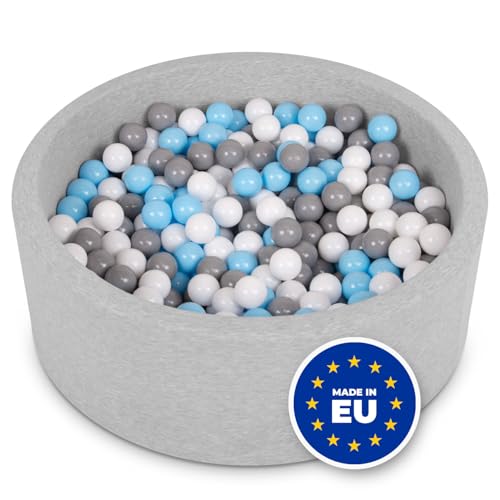 SELONIS Piscine À Balles 90X30cm/200 Balles Ronde en Mousse pour Bébé Enfant, Gris Clair:Blanc/Gris/Babyblue
