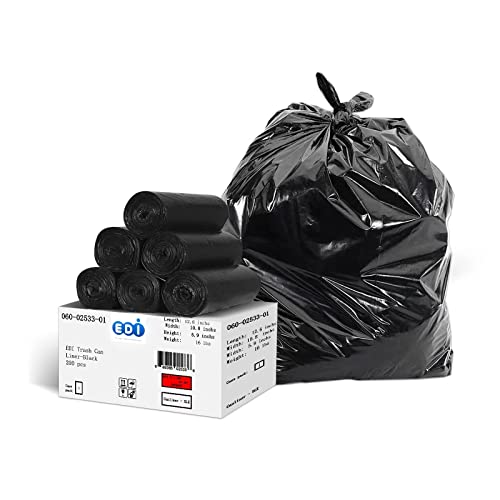 EDI Black Trash Can Liners, Large Heavy Duty Trash Bags, 45-Gallon Capacity, 48" x 40", 16-Micron (200 Count) by EDI - Used condition - US$19.97
