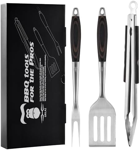 Grilaz Stainless Steel BBQ Tool Set | Dark-Dyed Wood Handles | He...