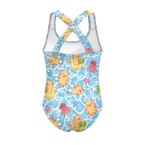 Image of Girls One Piece Swimsuits Teens Sleeveless Back Cross Strap Bathing Suit Kids Quick Dry Cute Beach Swimwear(5-14)
