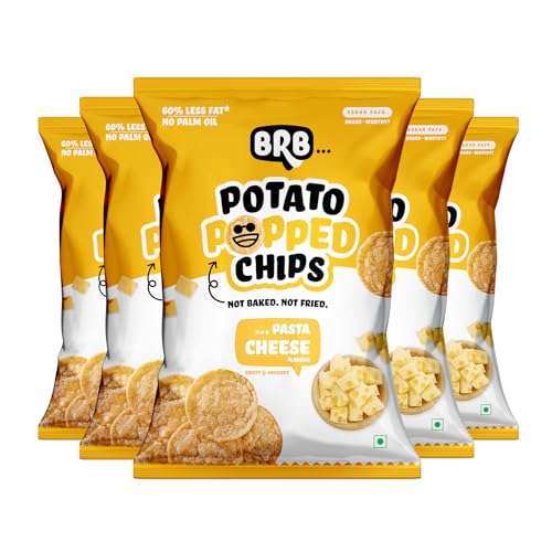 Image of BRB Popped Potato Chips | Pasta Cheese Flavour | Not Fried, Not Baked | 60% Less Oil, Lower Calorie, Healthy Snack | 5 x (48g /51g) Combo Pack (weight may vary)