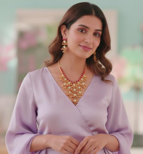 Image of Touchstone Indian Colorful Delicate Desire Traditional Exclusive Designer Jewellery Pendant Sets for Women