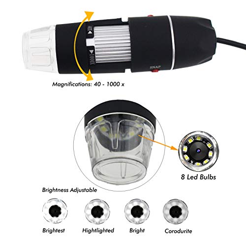 Tipmant Usb Digital Microscope Magnification 40-1000X For Inspection, Industrial, Science Lab, Compatible With Pc/Mac, Android Tablet/Smart Phone (Micro Usb) #TOP4