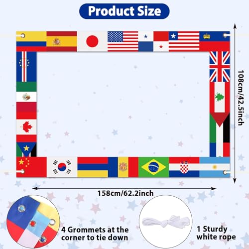 Fabric International Flag Photo Prop World Flags Photo Booth Frame International Welcome Photography Backdrop Around The World Background for Country Sports Events Party Favors Decor 62 x 42Inch - Image 4