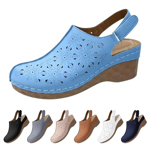 Zuecos para mujer Cerrados con Correas Orthopädiscahe Sandalias de Cuña Ligeras Zapatos de Verano Sandalias Redondas Sandalias de Cuña Baja Sandalias Retro Romanas Sandalias Estilo Boho Sandalias de
