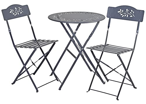 Gartenmöbel Set JARDIN DES FLEURS 3-teilig Eisen Grau Nostalgie Bistroset Balkonmöbel rund Ø 60 cm + 2 klappbare Stühle Vintage Stil Terrassenmöbel Ornament französisch Metallmöbel wetterfest Gartenmöbel Set JARDIN DES FLEURS 3-teilig Eisen Grau Nostalgie Bistroset Balkonmöbel rund Ø 60 cm + 2 klappbare Stühle Vintage Stil Terrassenmöbel Ornament französisch Metallmöbel wetterfest