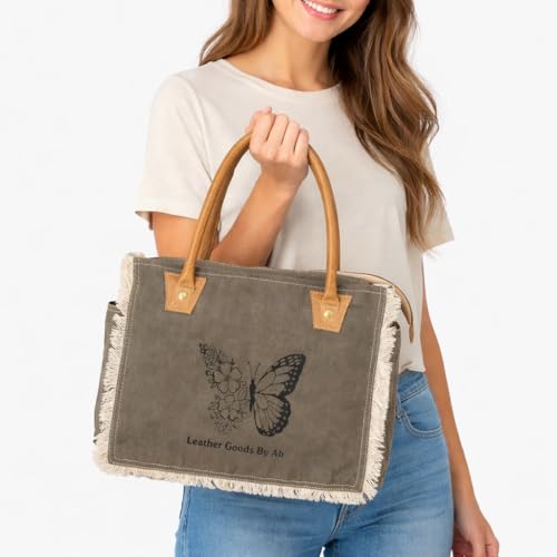 Bolsa tote de lona reciclada y cuero vacuno con acentos de cuero miniatura 3
