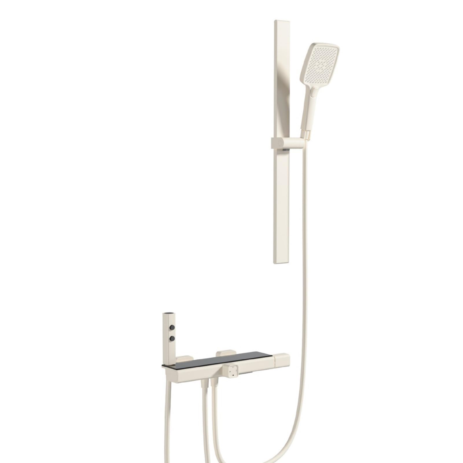 BHGFYXBS Wall Mounted Bath Shower Mixer Tap Rose Gold Waterfall Bath Mixer Tap With Spray Gun Shower Head And Hose Set For Bathtub Faucet,Cream