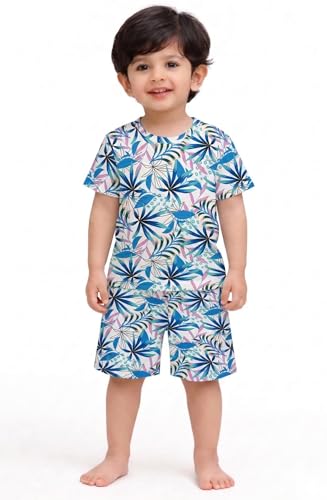 Image of Kids Dress for Boys | Round Printed Neck Half Sleeve T-shirt and Pant Clothing Set for Baby Boys