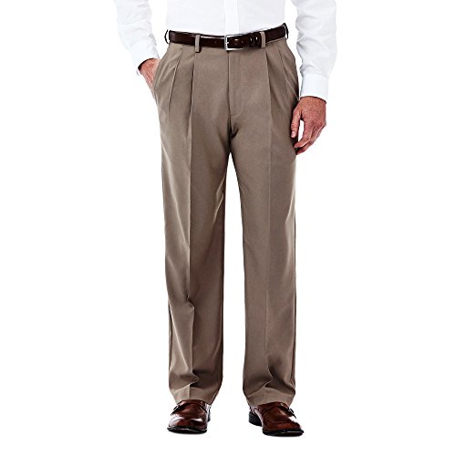 Haggar Men's Cool 18 Stretch Pleat Front Hidden Expandable Waistband Pant