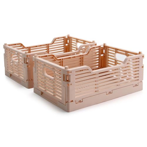 Vivikivi 2-Pack Collapsible Crates Storage Boxes 22x15x9cm Pink