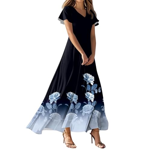 FUPODD Sommerkleid Damen Leicht Strandkleider Sommer Leinenkleid Tunika Kleid Elegant Blusenkleid Elegante Maxikleid Festliche Kleider Für Damen...