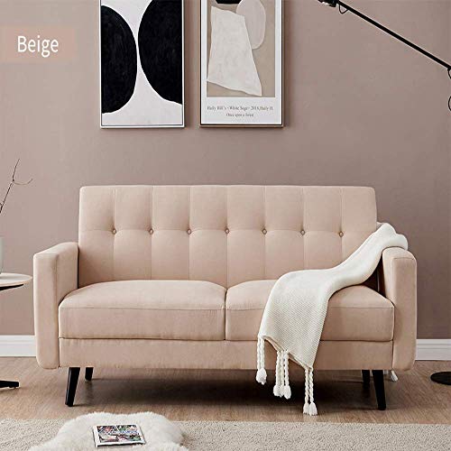 Mid Century Modern Small Space Living Room Sofa Fabric Upholstered Couch Hardwood Frame with Solid W