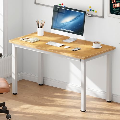 Image of DlandHome 39 inches Small Computer Desk for Home Office Activity Table Writing Table for Small Spaces Study Table Student Laptop Desk (39 inch, Teak + White)