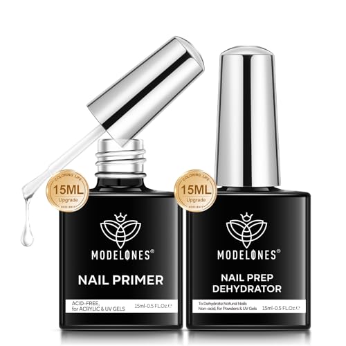 Modelones Primer Ongle Gel UV et Déshydrateur Kit Vernis Semi Permanent pour Acrylique Polygel Vernis à Ongles Nail Prep Déshydratation et Collage Manucure Naturels...
