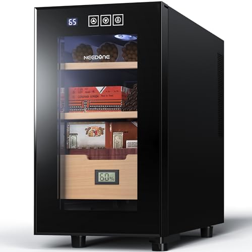 NEEDONE 23L Cigar Humidor, Electronic Cooler Humidor,150 Counts Capacity, with Spanish Cedar Wood Shelves with Digital Hygrometer Displays…