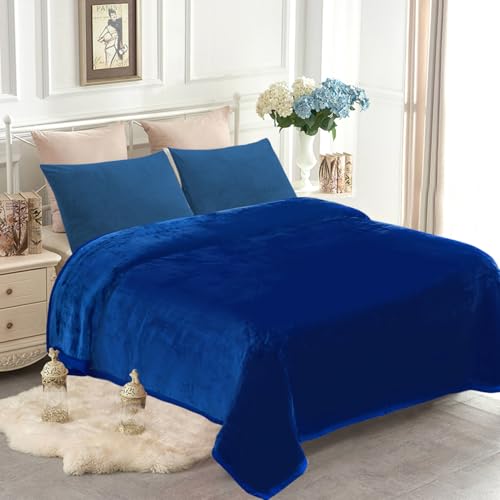 Image of JYK Fleece Plush Bed Blanket 4.4 LB, 1 Ply, Korean Mink Blanket King Size 85 inch x 95 inch - Super Soft and Warm, Lightweight and Cozy Fuzzy Fleece Blanket Throw for Spring Fall Winter Home Decor, Navy