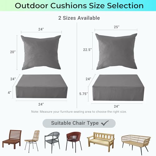 Image of IPYNBAP Outdoor Cushions for Patio Furniture,Outdoor Seat Cushion Set 24 x 24 x 5.75 Inch,Waterproof & Fade Resistant Outdoor Chair Cushions,Deep Patio Chair Cushion with Removable Cover,Dark Grey