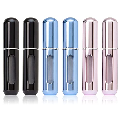 Mini frascos de perfume recarregáveis portáteis de 6 peças, pulverizador de perfume recarregável, estojo de bomba de perfume, frasco de perfume de tamanho de viagem de 5 ml para presente, namoro, viagem de saída, atomizador de perfume colorido