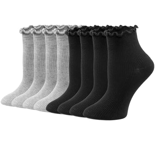 Image of 8 Pairs Cute Ruffle Frilly Ankle Socks Women, Lace Lettuce Socks