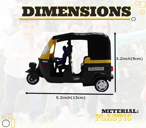 Image of NeoKiddo Toys Neoinsta Pull Back CNG Auto Rickshaw Toy for Kids | 3 Wheeler Autorickshaw Tricycle Vehicle With Driver (Black)