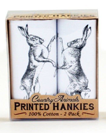 Pack of 2 Boxing Hares Handkerchiefs