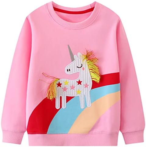 Children's Girls' Rainbow Unicorn Sweatshirt Pullover Sport Grey Pink Long Sleeve Warm Cotton Top Sweatshirt 2-7 Years, Size 92-122