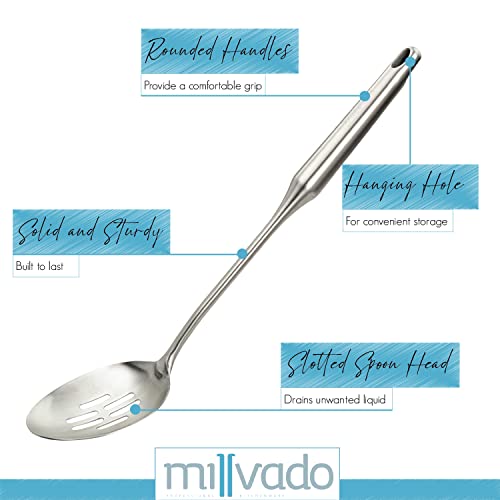 Stainless Steel Slotted Cooking Spoon, Large Metal Chef Strainer Utensil For Cooking, Serving, And Mixing, The #1 Dishwasher Safe Kitchen Tool, 15" Long Spoon With Holes - Thumbnail 4