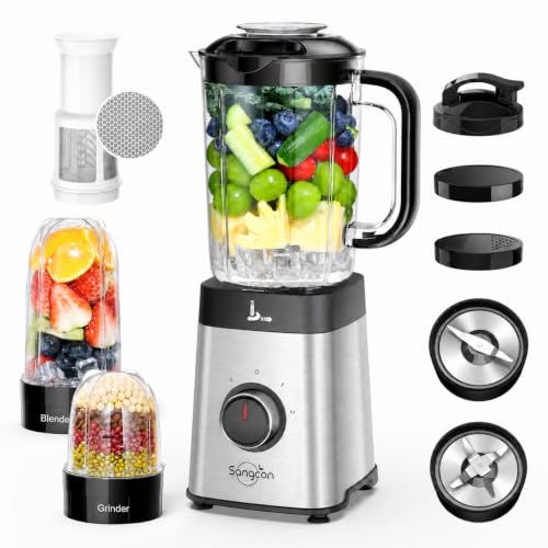 Image of Sangcon Blenders for Kitchen - Smoothie Blender - Personal Blender for Shakes and Smoothies, Grinding & more, 40 oz Jar & 17 oz Cup with To-Go Lid