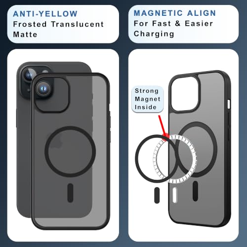 Image of CEDO Magnetic Cover for iPhone 15 | Compatible with MagSafe Wireless Charging | Matte Black Case Designed with Magnetic Lock Shockproof Edge Protection Backcover (Translucent Black)