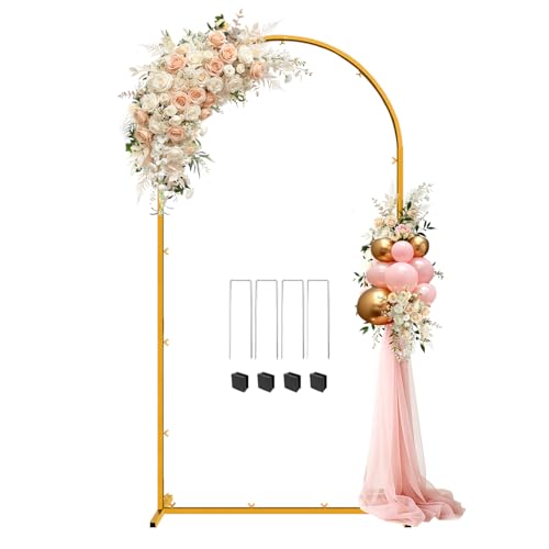 Chesjin 6.6 FT Wedding Arch Backdrop Stand for Party Balloon Arch Stand Wedding Arches for Ceremony Metal Gold Arch Frame Backdrop Stand for Bridal Baby Showers Birthday Decoration Photo