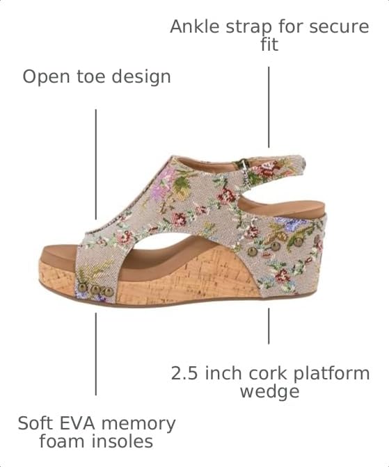 Image of Corkys Footwear Womens Carley Wedges, Featuring Corkys EVA Foam Cushioned Insoles, A 2.5 Inch Heel, Lightweight For All Day Wear, And Hook And Loop Closure