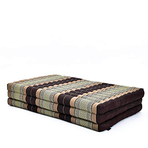Image of Leewadee Trifold Mattress XL - Comfortable Thai Massage Pad, Foldable Relaxation Floor Mattress Filled with Eco-Friendly Kapok, Perfect to Use as a Sleeping Mat 79 x 39 inches, Brown