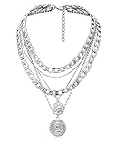 MJartoria Layered Necklaces for Women Trendy Retro Coin Pendant Necklace Dainty Chunky Chain Choker Necklaces for Jewelry Birthday Gifts (Silvery, A-Retro Coin-5 in 1 Layered)