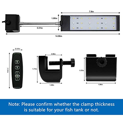 MingDak Fish Tank Clip on Light with Inline Timer, Clamp Aquarium Light with White & Blue LEDs, 3 Lighting Modes, Dimmable, 7W, 18 LEDs - Thumbnail 7