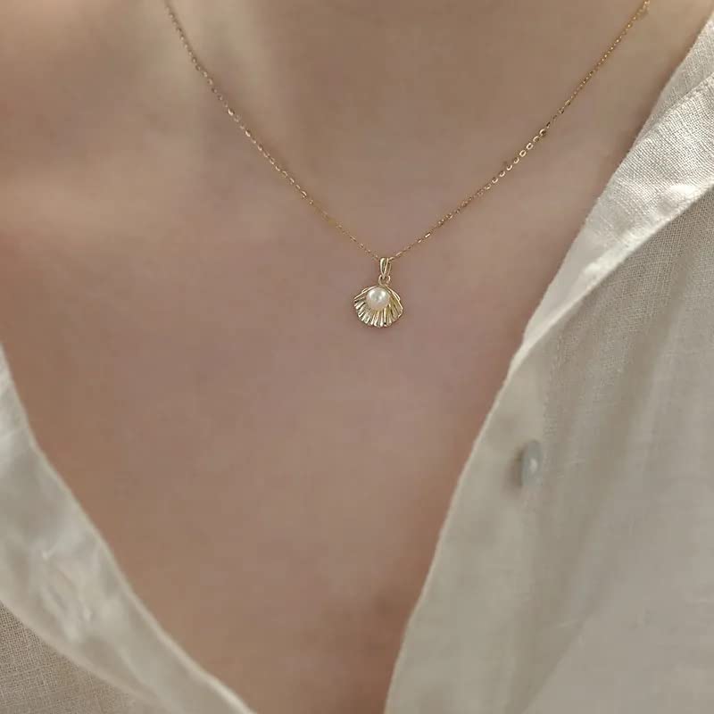 Collar de Concha de Perla de Plata de Ley 925 para Mujer, Regalo de joyería del día de San Valentín
