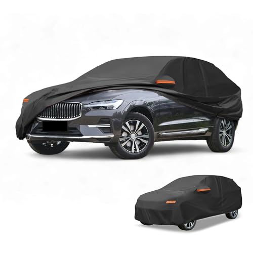 Partuto Car Cover Waterproof All Weather Sun Rain Protection Full Exterior Cover for Volvo XC60 190T-PU Black with Left Side Zippers