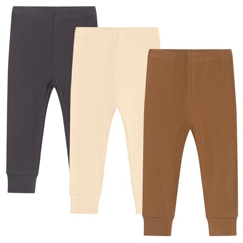 Baby Girl Boy Solid Ribbed Pants Toddler Leggings Girl Sweatpants Organic Cotton Jogger Pants 3 Pack