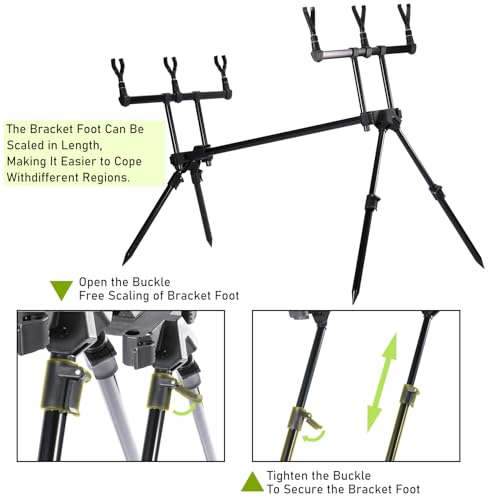 Sougayilang 3-Stab-Karpfenangeln Rod Pod – Höhen- und Längenverstellbar, mit Tragetasche sowie 6 Rod Rest Köpfen + 5m PVA-Mesh Nachfüllung – Geeignet für Karpfenuferangeln