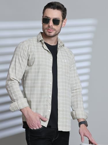 Image of Majestic Man Comfort Slim Fit Spread Collar Small Checked Cotton Casual Shirt