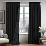 Deconovo 100% zasłony zaciemniające – zasłony do salonu z marszczoną taśmą – termiczne zasłony chroniące przed wysoką temperaturą, 140 × 260 cm, czarne, 2 panele