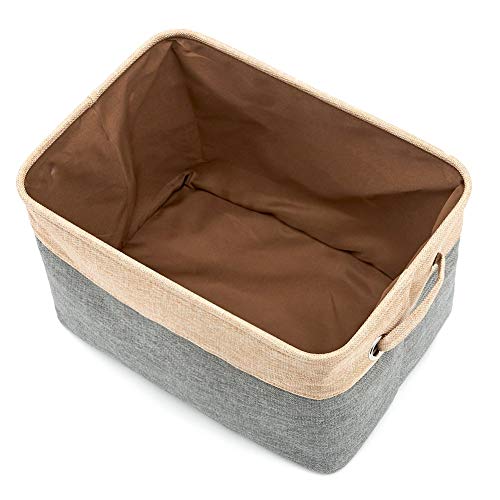 EZOWare Set of 3 Large Canvas Fabric Tweed Storage Organizer Cube Set W/Handles for Nursery Kids Toddlers Home and Office - 15 L x 10.5 W x 9.4 H -Gray/Brown
