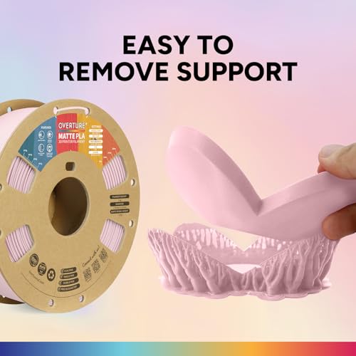Image of OVERTURE Matte PLA 3D Printer Filament 1.75mm, Matt Surface & Low Warping Filament 1kg Spool (2.2 lbs), Accuracy + /- 0.02 mm, Fit Most FDM Printers (Matte Baby Pink)
