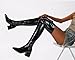 MUCCCUTE Black Thigh High Boots for Women Over the Knee Square Toe GoGo Boot Fashion Chunky Block Heel Sexy Stretch Long Boots with Zipper Size 7
